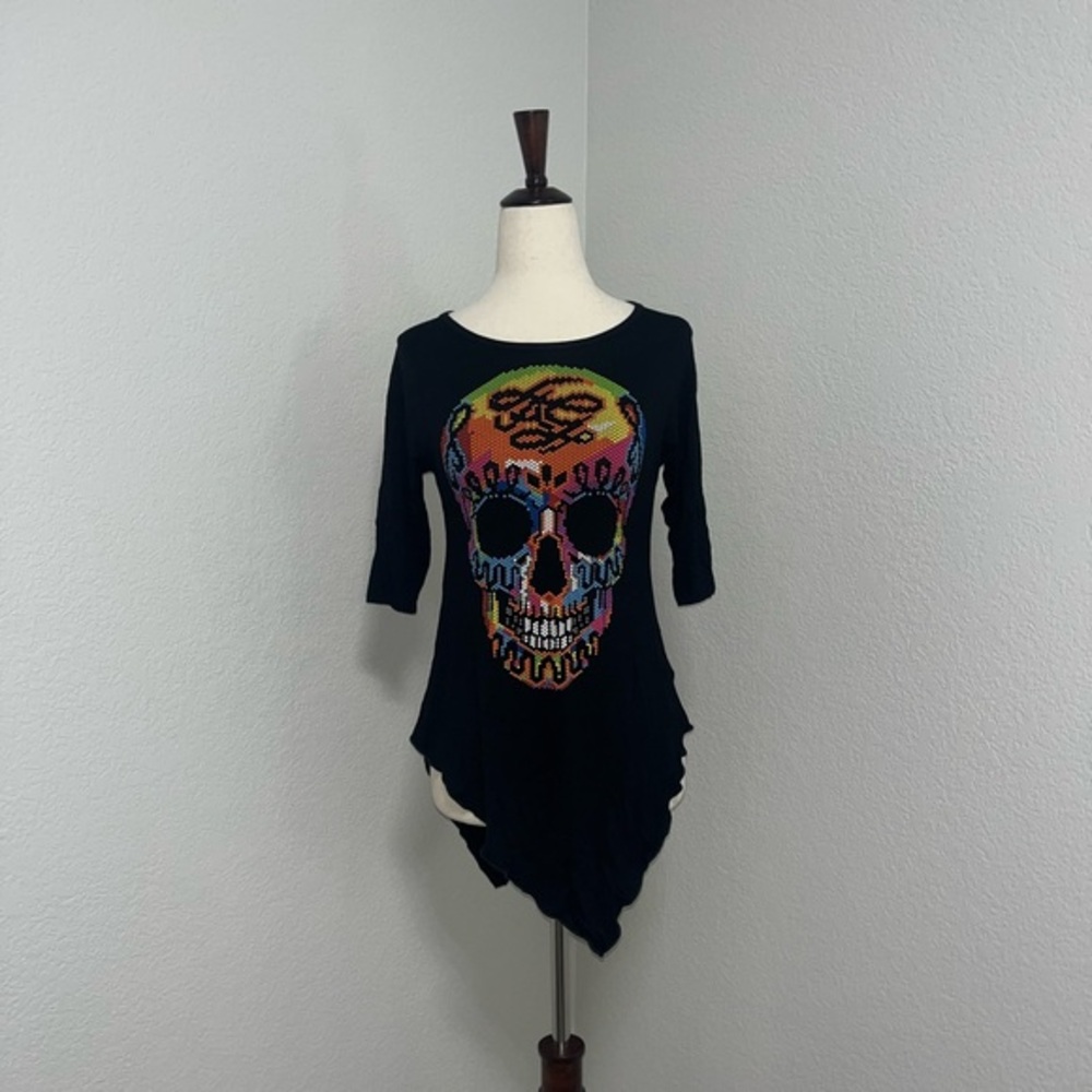 Ay Guey Black MultiColor Skull Top